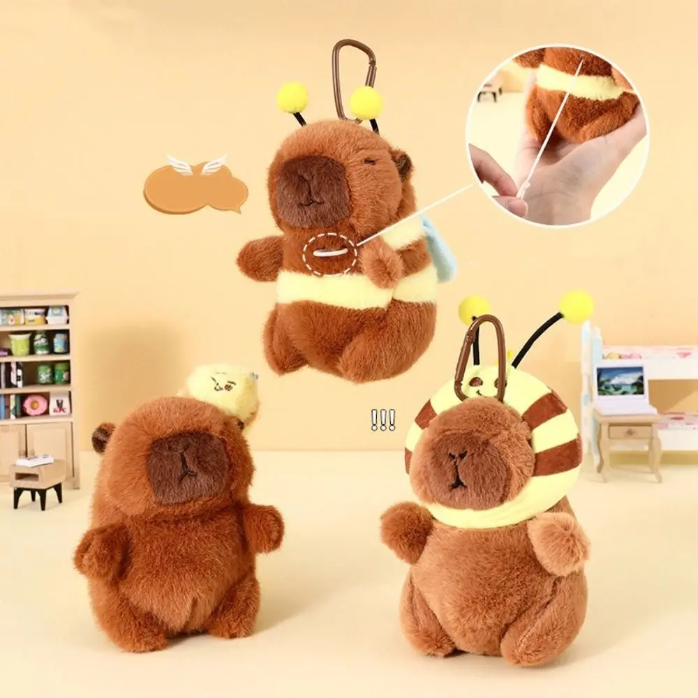 New Plush Capybara Keychain Bee Capybara Stuffed Animals Backpack Pendant Guinea Pig with Drawstring Capibara Pendant