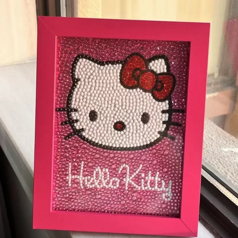 Sanrio Hello Kitty Handmade Diy Framed Diamond Painting Kitty Full Diamond Children Crystal Bright Diamond Artwork Best Gift