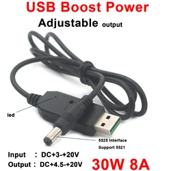 30W 8A USB Boost Cable DC Kabel do ładowania 5V TO 5525 5521 9V 12V 15V 19V Booster Converter Power Bank Wifi Router