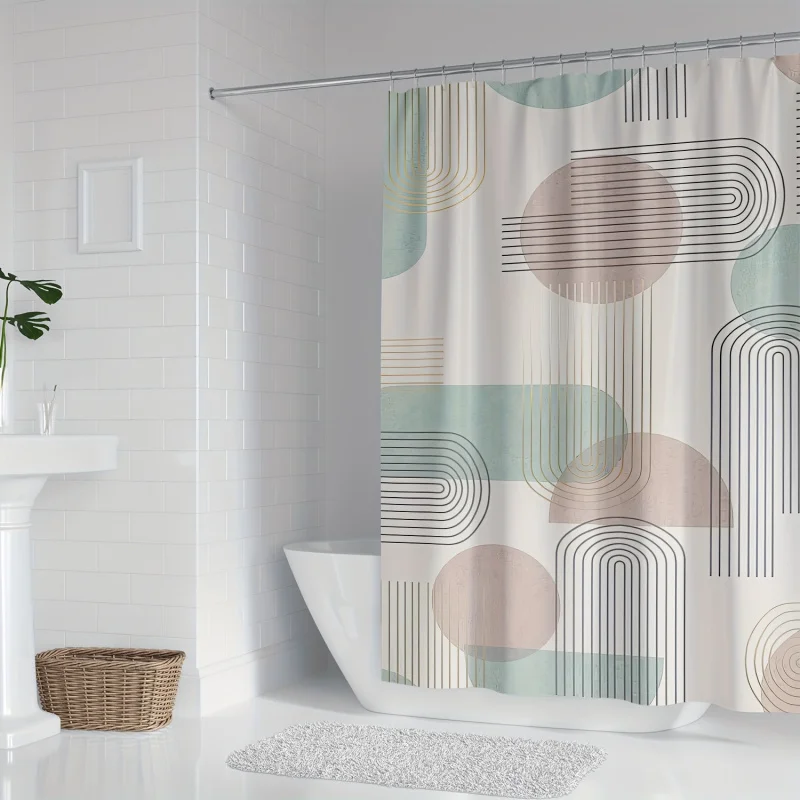 Chic Brown & Green Striped Shower Curtain with Hooks - Waterproof, Machine Washable Polyester Bathroom Decor by YWJHUI