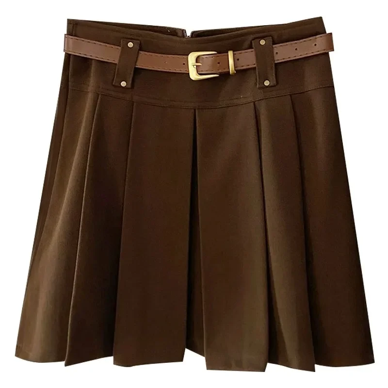 Retro Woolen Skirt for Women Fashionable Casual Versatile High-waisted A-line Pleated for Hot Girls