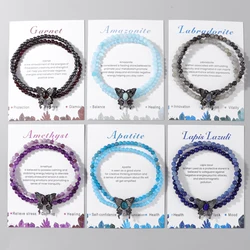 Fashion Handmade Butterfly Bracelet 4mm Natural Stone Amethysts lapis lazuli Beads Charm Bracelets for Women Girls Lucky Jewelry