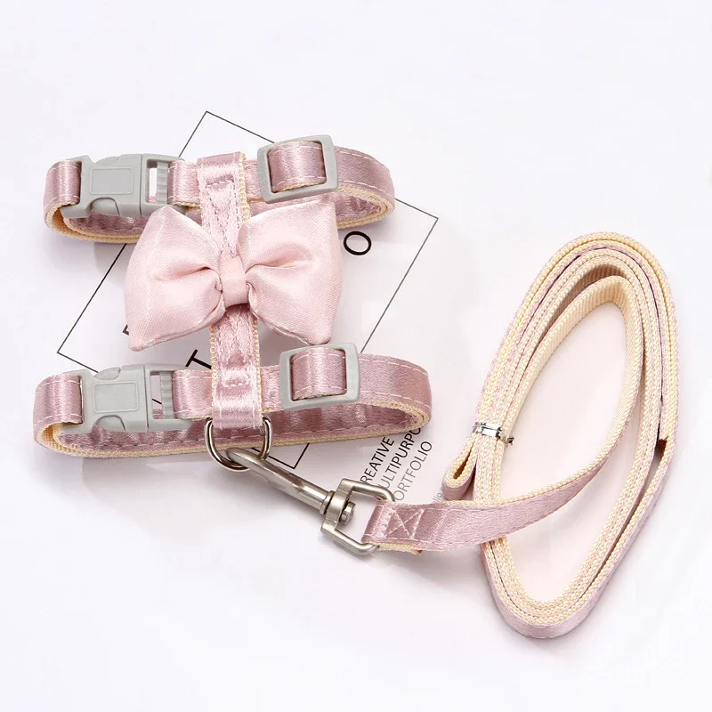 Princess Cat Harness Vest  Satin Bowknot Walking Small Dog Harness and Leash Set Adjustable Durable Collar for Trainning