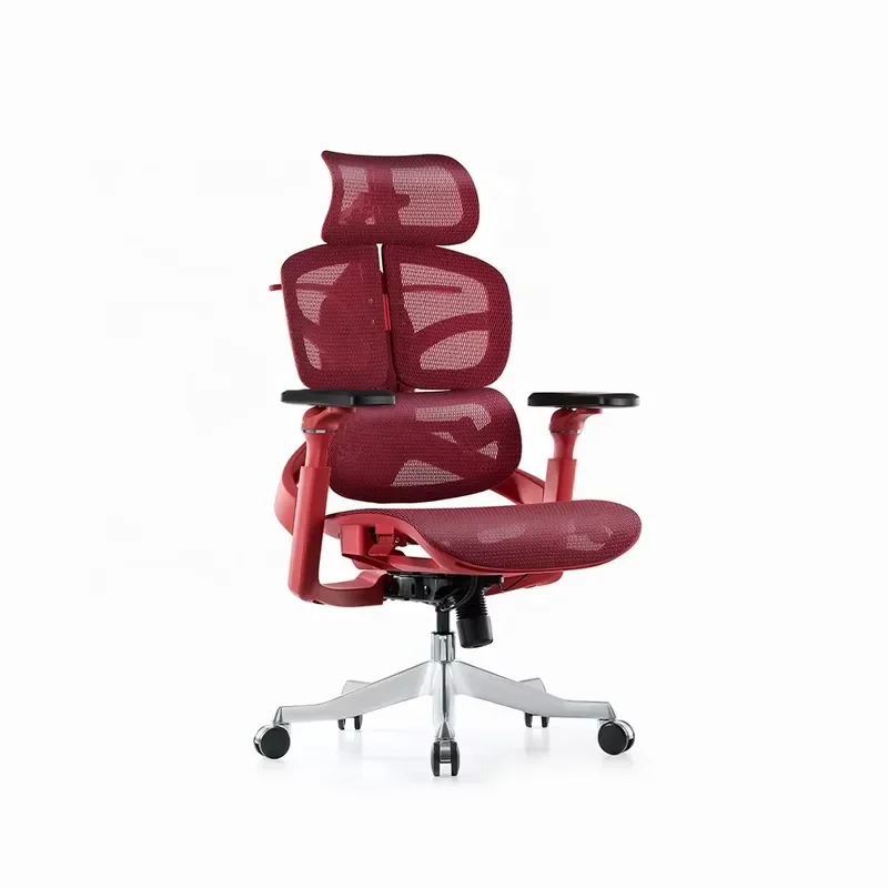 Luxury Red Executive Office Chair Full Mesh Ergonomic Design with 6D Armrests and Lumbar Support for Manager Comfort High End