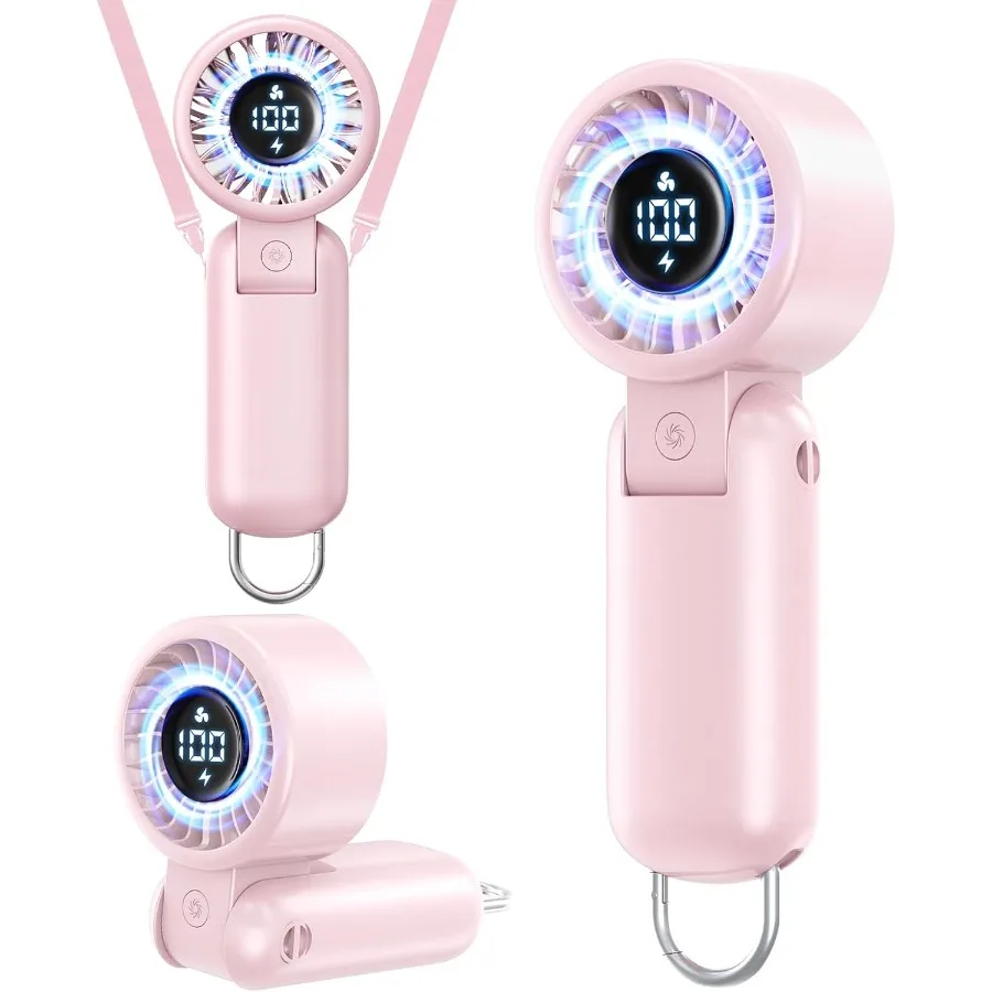 

Портативный ручной турбовентилятор Складной персональный вентилятор со светодиодным дисплеем 5-скоростной ремешок USB Перезаряжаемый мини-карман с сильным воздушным потоком