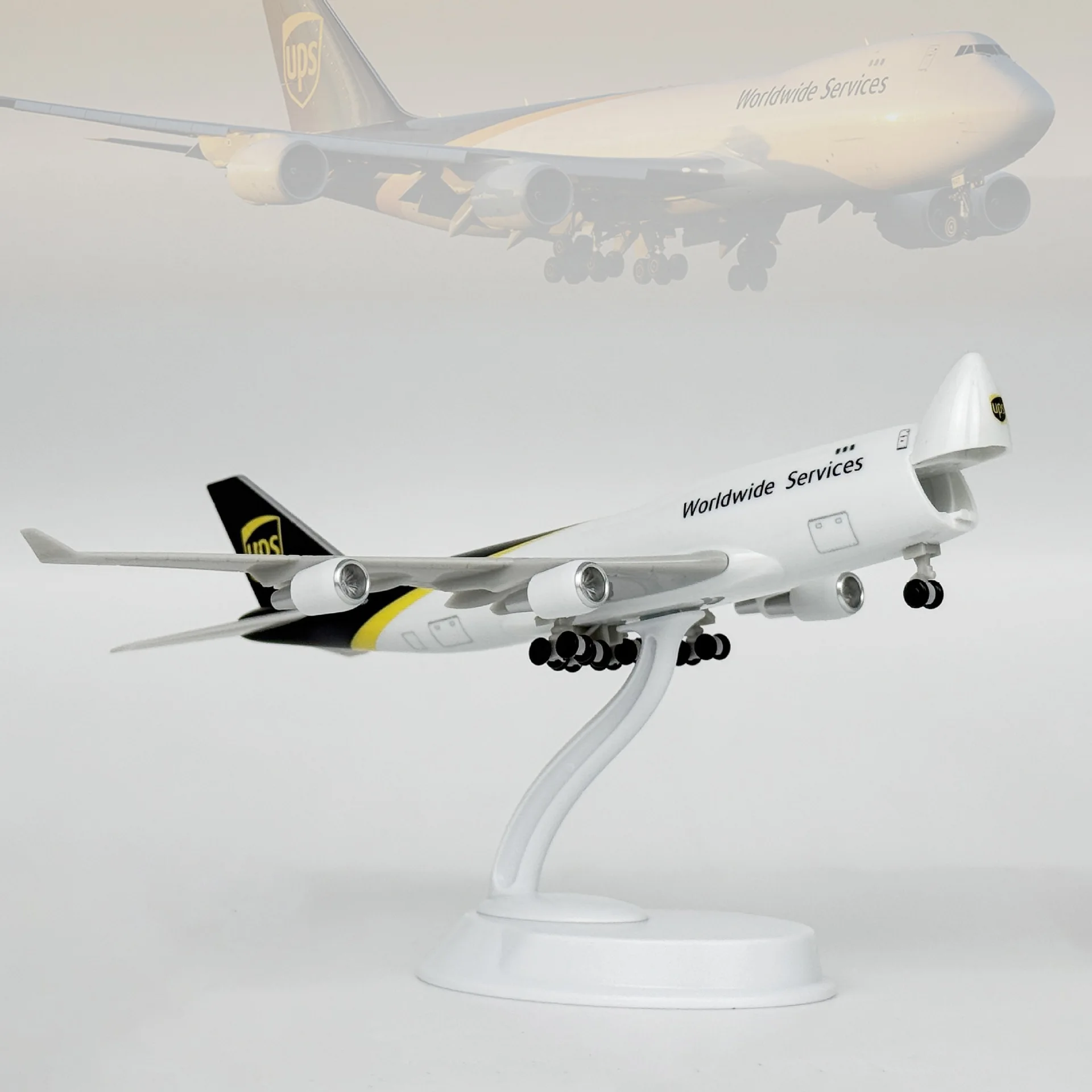Modèle d'avion cargo UPS B747 de 20 cm, kit avec porte de cabine ouvrable et support, pour les passionnés d'aviation adultes, cadeaux ou collection