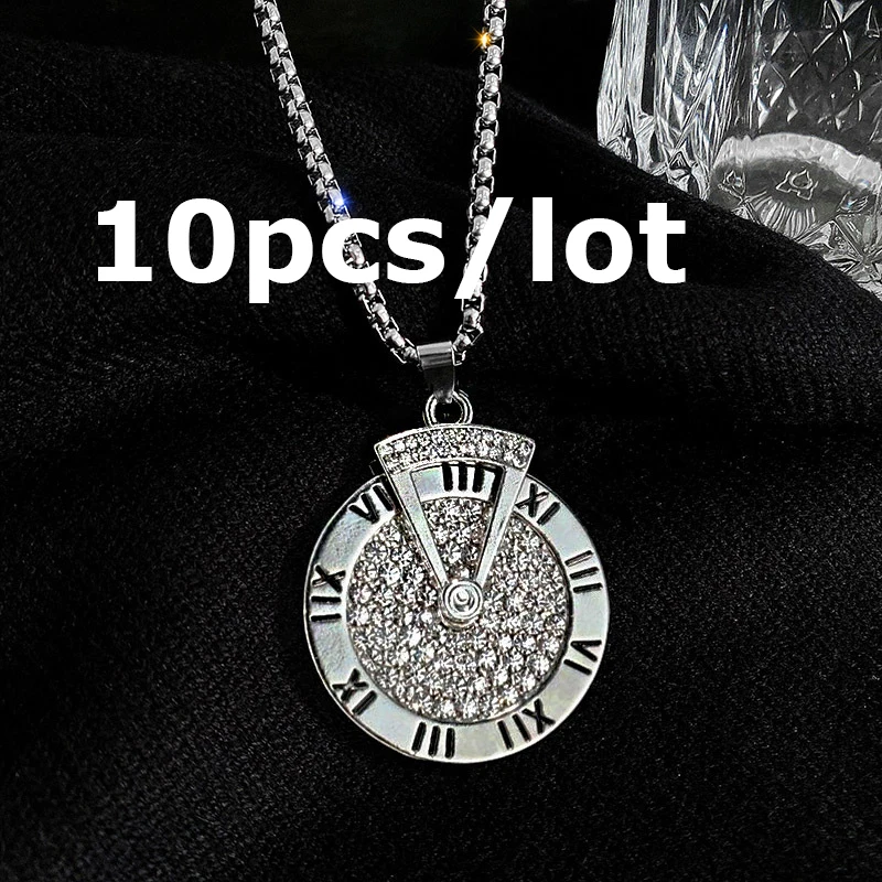 10pcs/lot Rotate Roman Numerals Stainless Steel Necklace for Men And Women Smooth Rectangular Pendant Fashion Jewelry