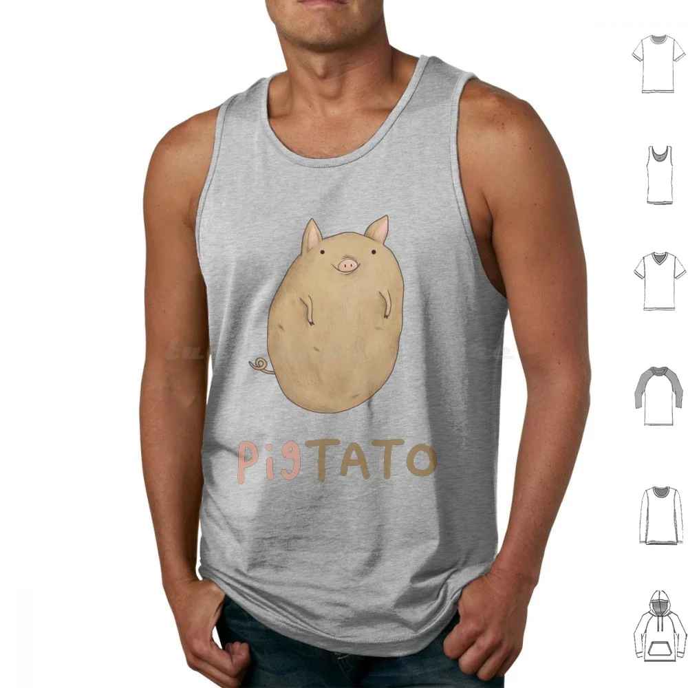 Tank Tops Vest Sleeveless Pig Pigs Potato Potatoes Potatos Cute Kawaii Sweet Adorable Lovely Food Foodimals Hog Joke Tato Oink