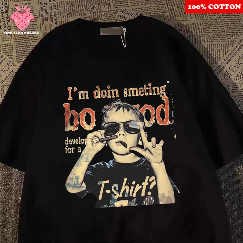 

Fashion Hip Hop Smoking boy Print T-shirt Men Summer 100%Cotton Short Sleeve T-shirt Casual Y2k Top Cool Streetwear Men clothing