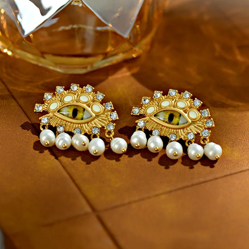 

Exquisite 925 Silver Needle 14k gold plated Zircon Pearl Tassel Exaggerates Eyes stud Earrings For Women Hip-hop Fine Jewelry