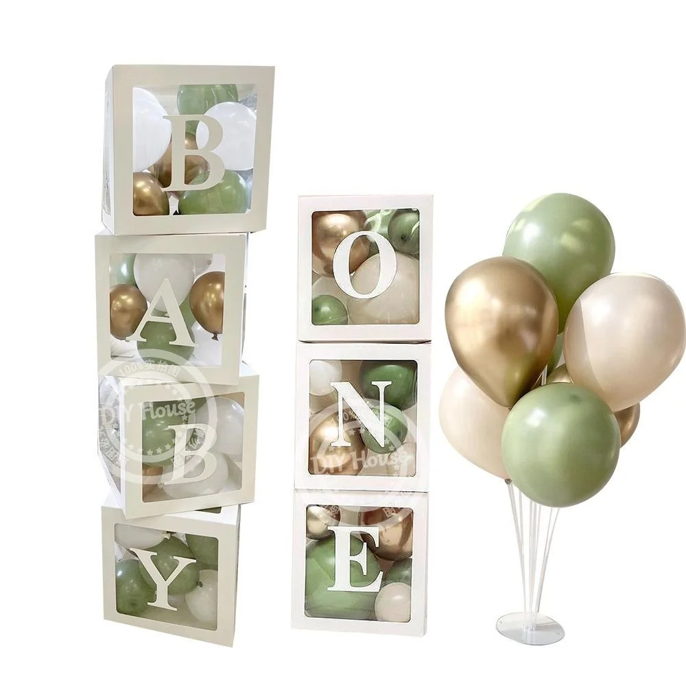 1pc przezroczysty balon napełniania pole zielone złoto balonik urodzinowy dla dzieci dekoracja urodzinowa balon bloki dzikie ONE Party