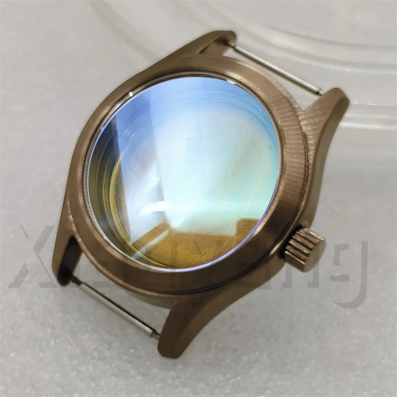 NONE 36MM/39MM Taucher-Pilotenuhrengehäuse aus gebürstetem Messing und Bronze, AR-blaues gewölbtes Saphirglas, passend für NH34 NH35 NH36 NH38 NH70 ETA2824 PT5000 7