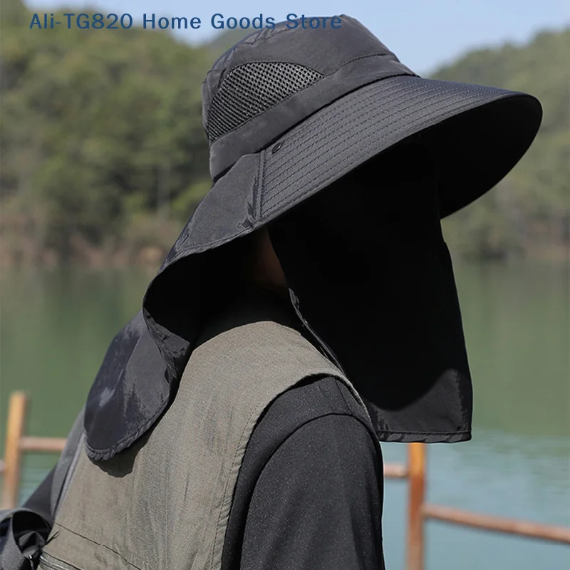 Sunshade Hat Big Eave Hat Mask Fishing Hat Outdoor Work Climbing Hiking Caps Sun Protection Detachable Sun Hat Sports Caps