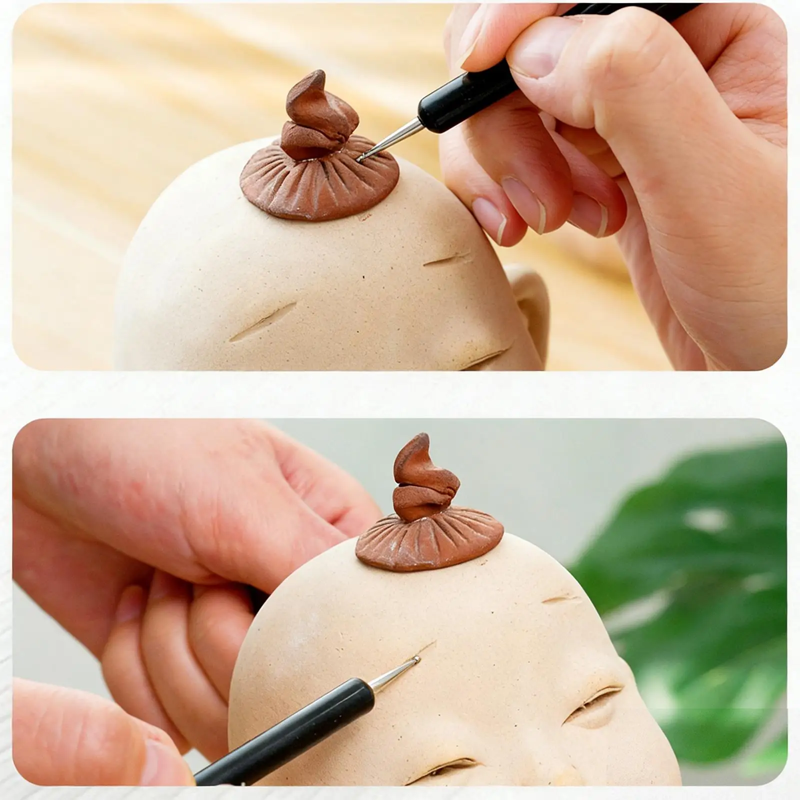 Ball Stylus Sculpting Pottery Tool Rubber for Carving Clay Embossing Sculpture Kit for DIY Handcraft Beginners