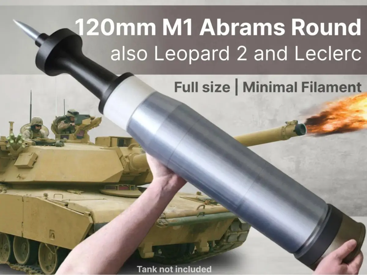 3D Print M1 Abrams Leopard 2 Tank 120mm Shell Assembly Model Toy Military Armor Piercing Collectible