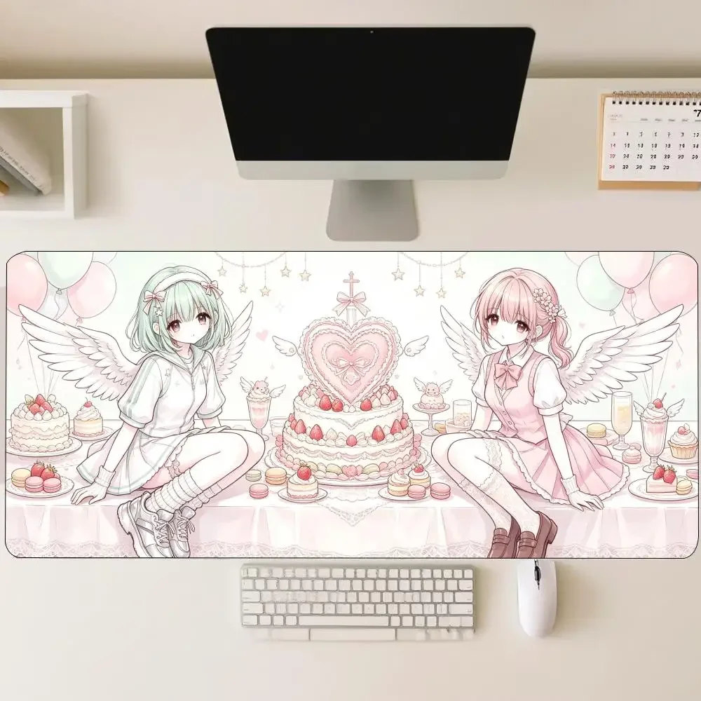 CIFBUY Cute Angel Anime Girls Large Gaming Mouse Pad Sweet Cake Desk Mat Anti-slip Keyboard Mousepad
