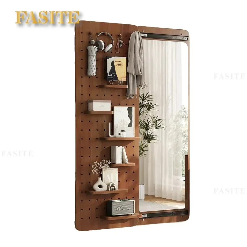 For Wall Mounted Full Body Dressing Mirror Concealable Solid Wood Hole Board Integrated Household Bedroom Fitting Mirror