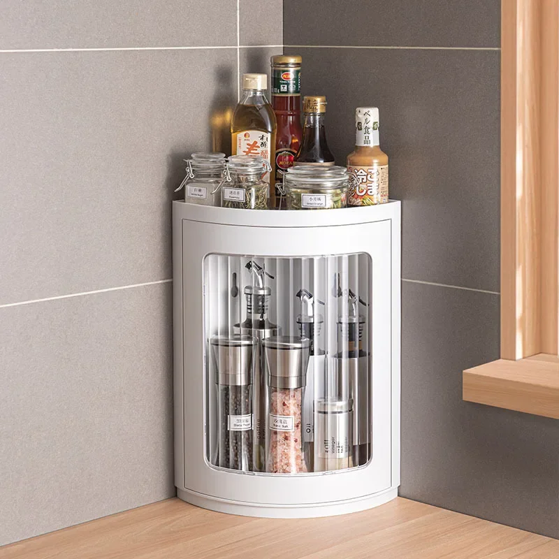 Küchen-Gewürzregal, Eckregal, Arbeitsplatten- und Wandmontage, Dreieckiges Drehregal, Badezimmer-Kosmetik-Aufbewahrung, Haushaltsorganizer