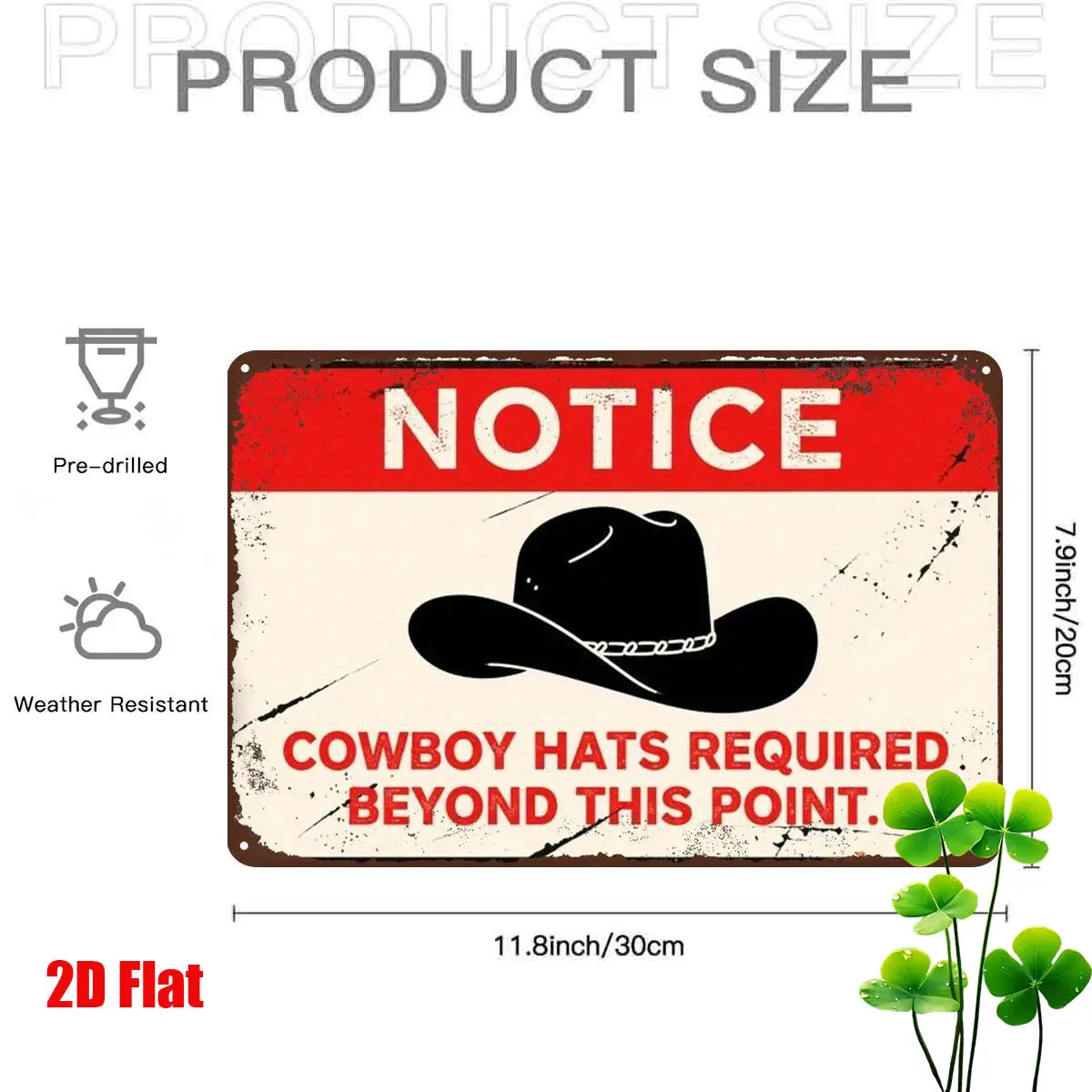 2D Flat Retro Aluminum Wall Plaque Notice Cowboy Hats Required Beyond This Point Western Rustic Home Decor