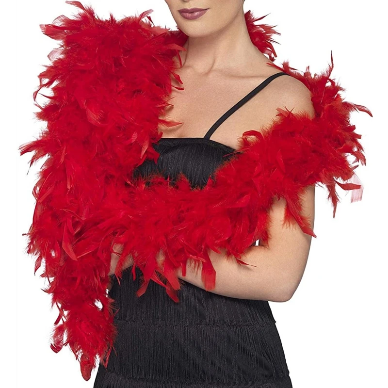 

80G Red Turkey Feathers Boa 2Meter Fluffy Chandelle Plumes Shawl Scarf for Carnival Party Dress Clothes Feathers Decoration