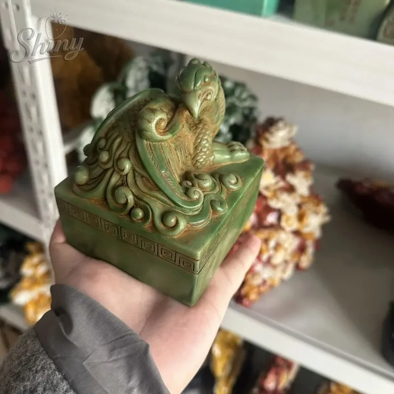 Vintage Chinese Auspicious Beast Seal Artificial Stone Imperial Jade Seal Sculpture Artwork Home Decor Accessories