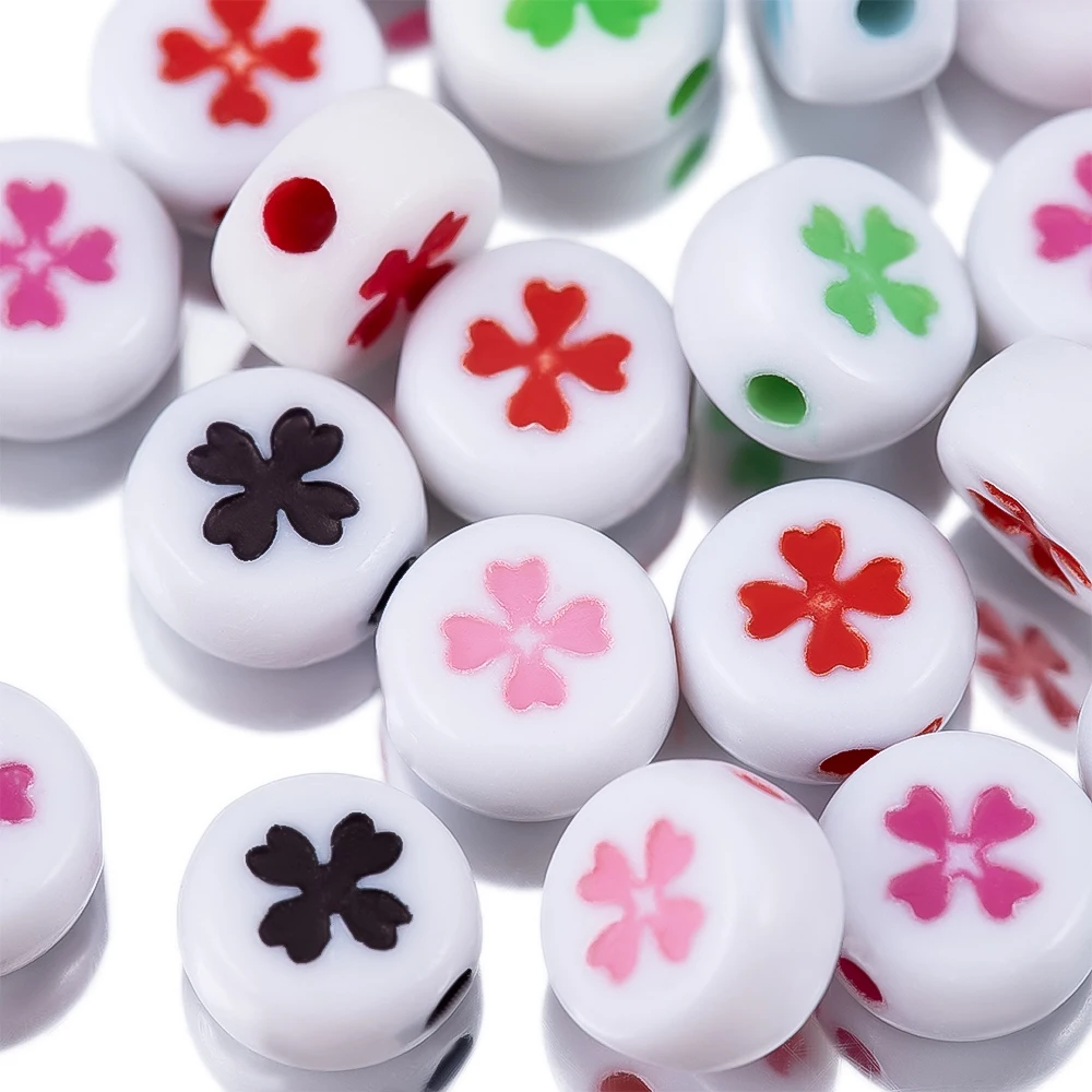 50Pcs 7mm Mix Color Acrylic Loose Spacer Beads Four Leaf Clover Beads For DIY Jewelry Making Bracelet Accessories Wholesale