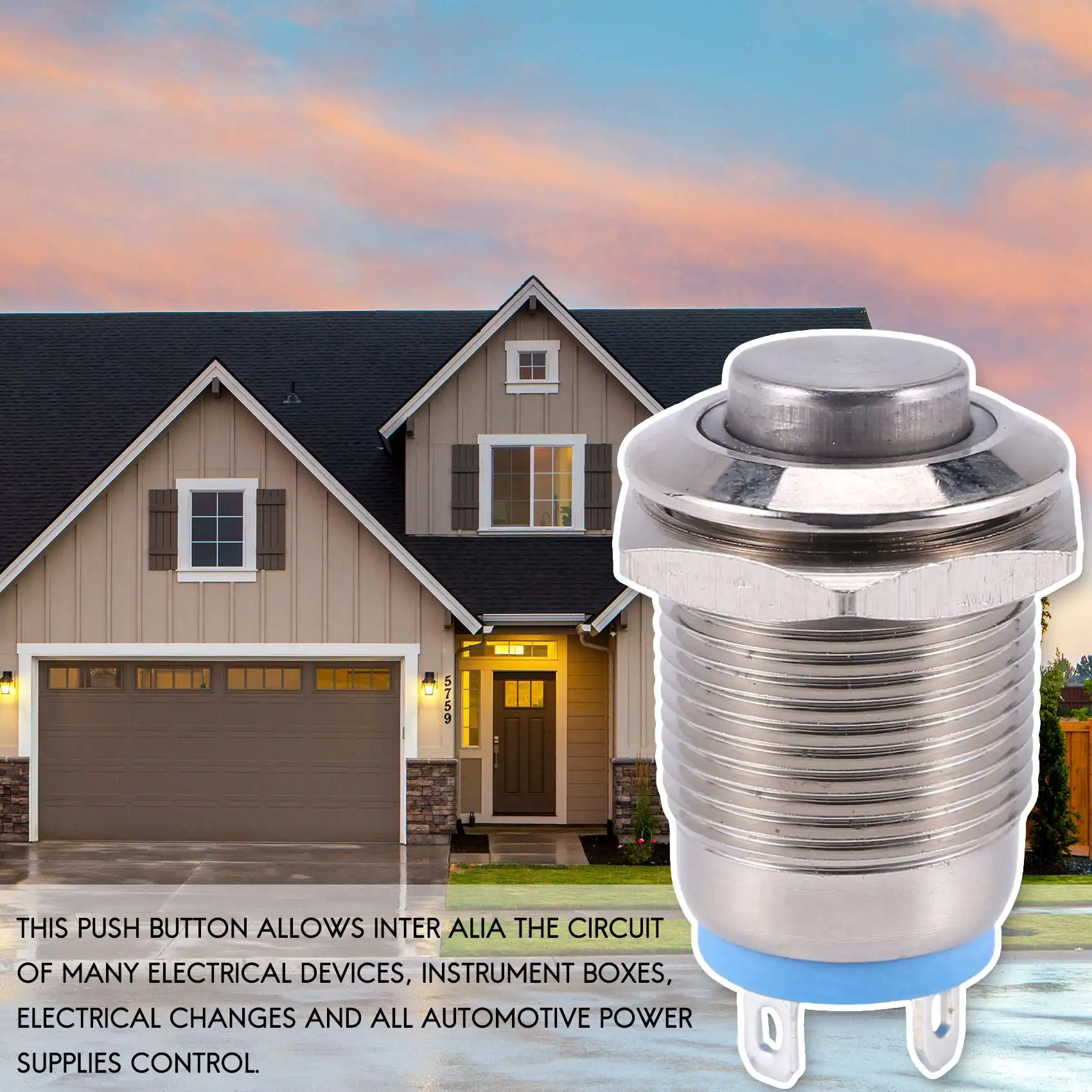 BHBD-3V Push Button Switch Doorbell Button Blue LED 12 Mm Silver