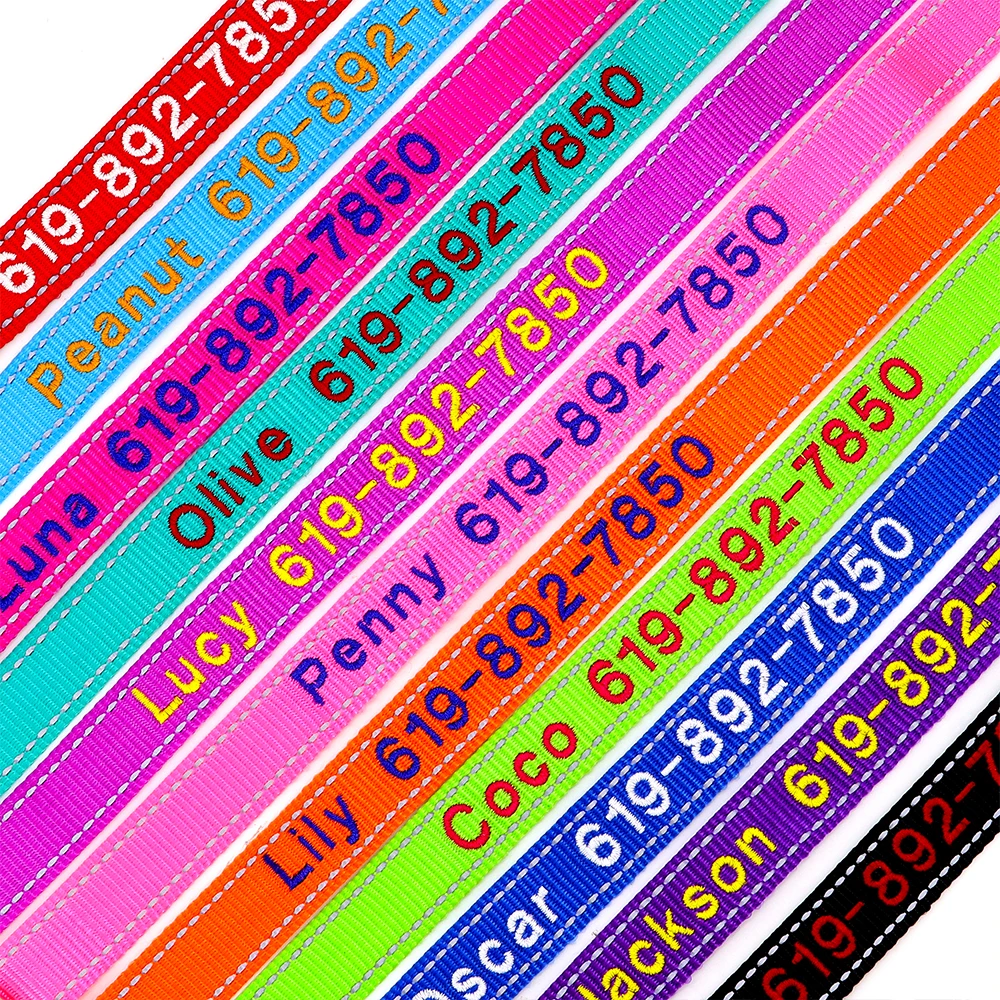 Personalisierte bestickte Hundehalsbänder aus Nylon, individuelles Welpen-ID-Namenhalsband für kleine, mittelgroße und große Hunde, verstellbares Haustierhalsband – Detail 5