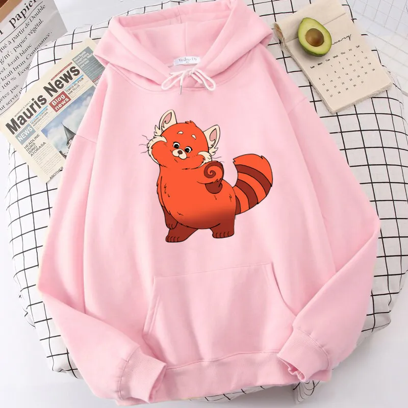 Sudaderas con capucha Kawaii para mujer, sudadera con estampado de Panda rojo de dibujos animados, Tops de lana Harajuku, Invierno