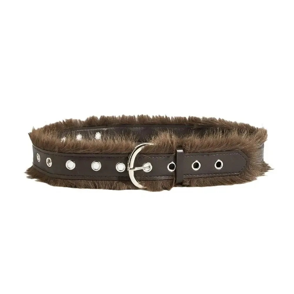 

Casual Versatile Faux Fur Belt Retro Adjustable Pin Buckle Belt Punk Style Furry Waistband for Women