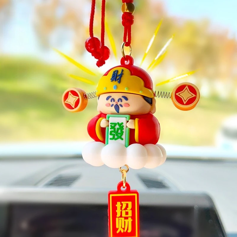 1pc Petit Dieu de la Richesse Pendentif pour rétroviseur de voiture Ornement de luxe pour la sécurité et l'attraction de la richesse
