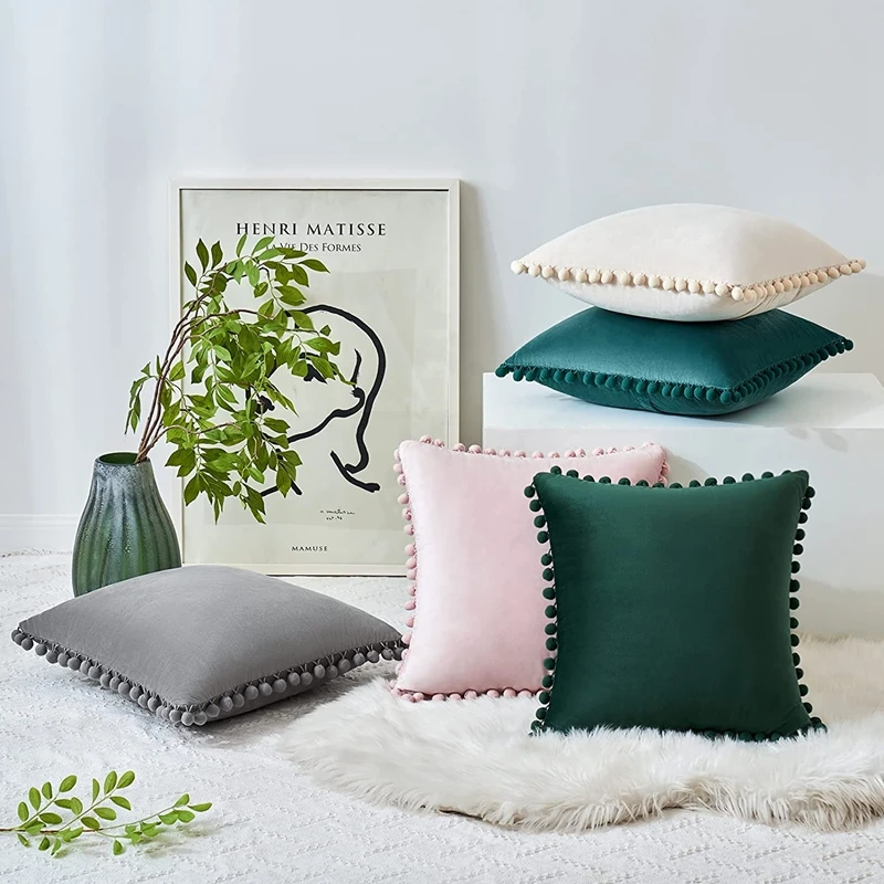 Samt Kissen bezug mit niedlichen Pompon 30x50cm 45x45cm 50x50cm europäischen Luxus Kissen bezug für Weihnachten Geschenk Kissen bezug – Detail 6