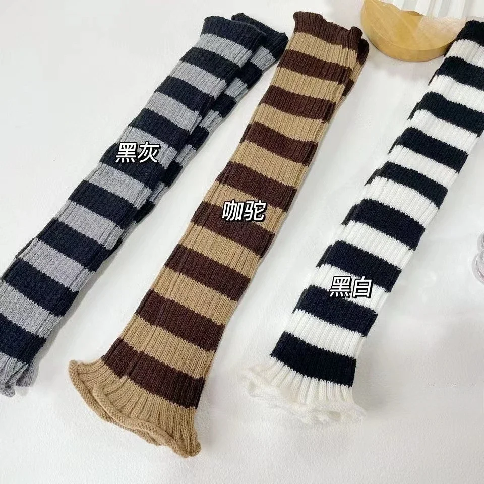 Y2k Gothololita Vintage Striped Leg Warmers Ankle Warmer Knitted Loose Wide Leg Sock Cover Harajuku Style Leg Tights Long Socks