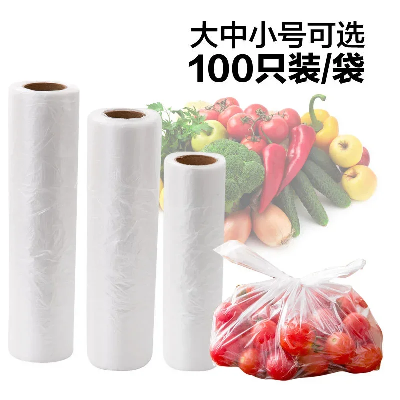 100PCS Transpare Roll Fresh-keeping Plastic Bags of Vacuum Food Saver Bag 3 Sizes Food Storage Bags with Handle Keep Fresh