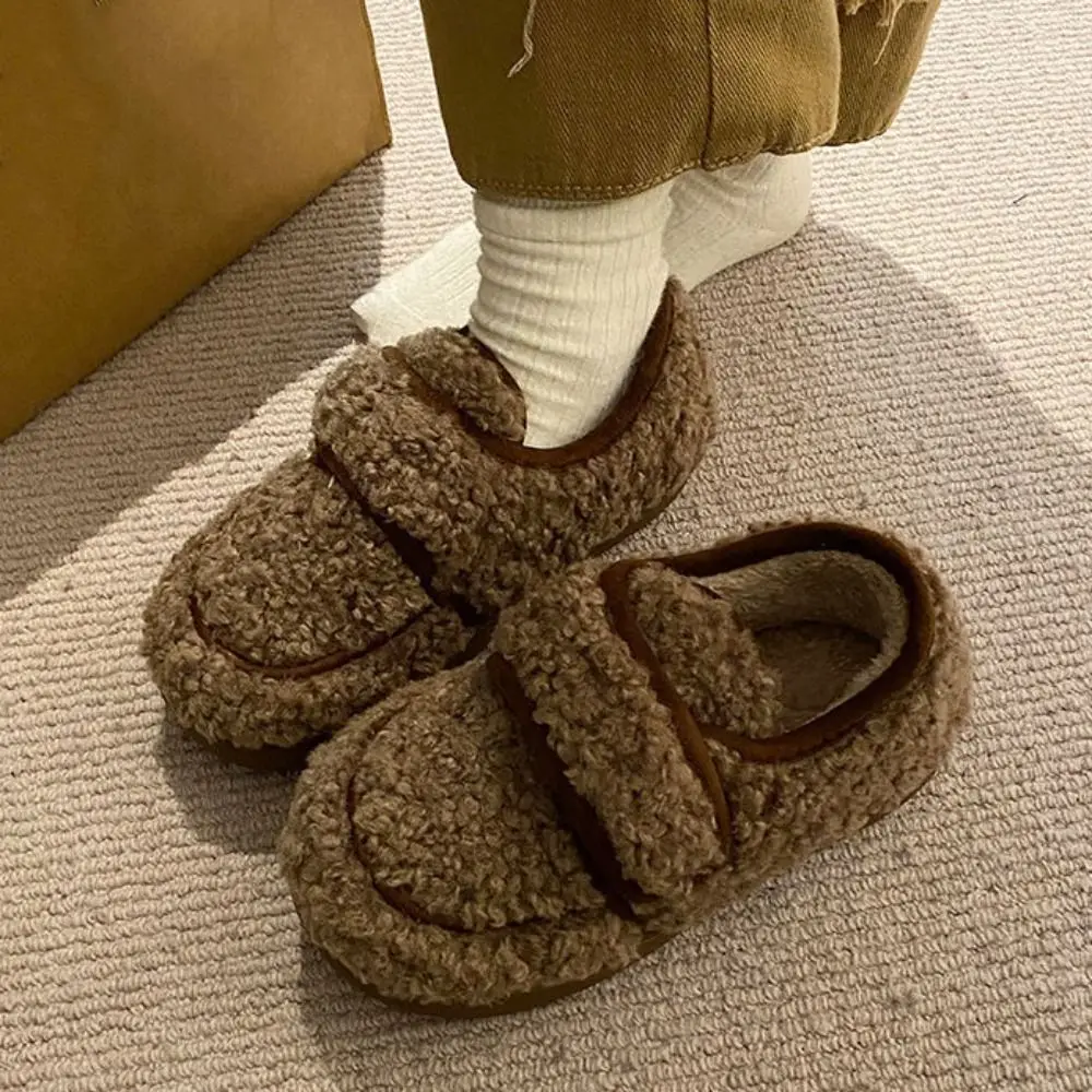 

Round Head Plush Warm Slippers Anti-slip Soft Soled Lamb Fleece Slippers Casual Indoor Outdoor Homewear Cotton Shoes Fall Winter