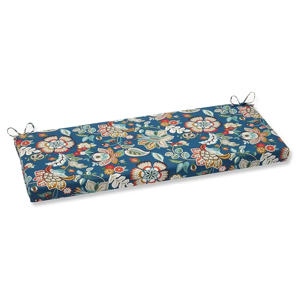 

Floral Indoor/Outdoor Sofa Setee Bench Swing Cushion With Ties Weather, And Fade Resistant, 18"" X 45"", Blue/Tan Telfair