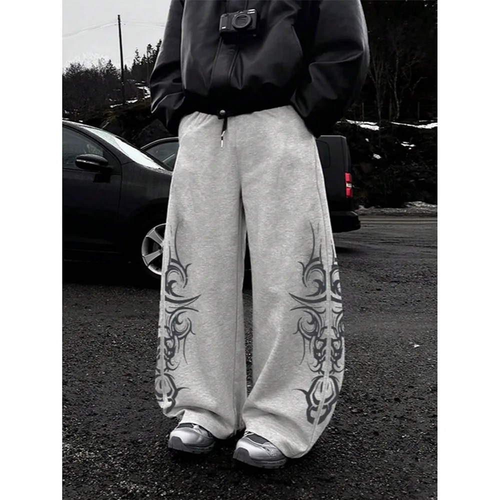 High Street Design Sense Hip Hop Printed Casual Pants Men's Straight Pants European and American Retro Long Pants