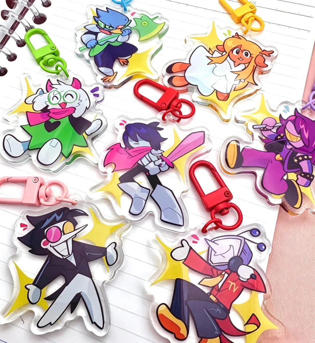 Deltarun Acrylic Keychain Set - Characters including Kris Ralsei Susie Beldry Noel Tenna Spamton - Anime Themed Keychains