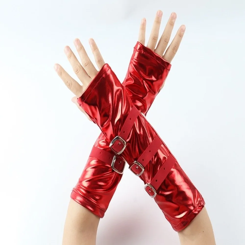 

Solid Color Punk Arm Sleeves Lacquer Leather Lightweight Dark Gothic Arm Covers Half Finger Fingerless Half-arm Sleeve Gloves