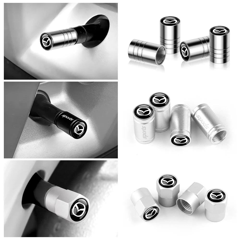 Metal Car Wheel Tire Valve Stem Caps, Auto Acessórios para Mazda 3 6 Atenza Axela Demio CX3 CX5 MP MS RX8 CX-7 CX-9, 4Pcs