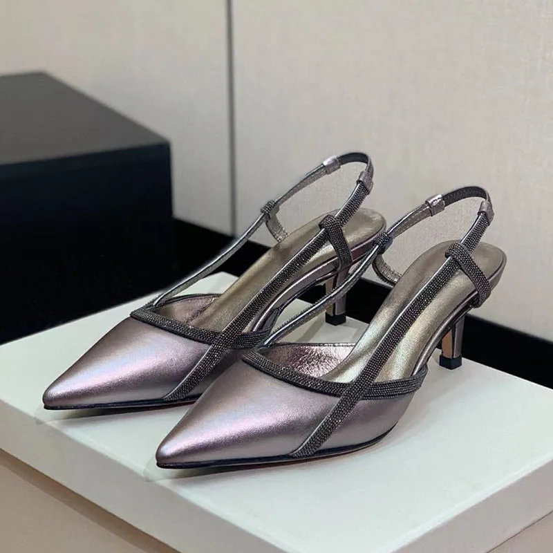 NONE Sexy High Heels Frauen Pumpen Spitz Pumps Wildleder Leder Sommer Schuhe Frau String Bead Dünne Heels Sandalen Frauen 3