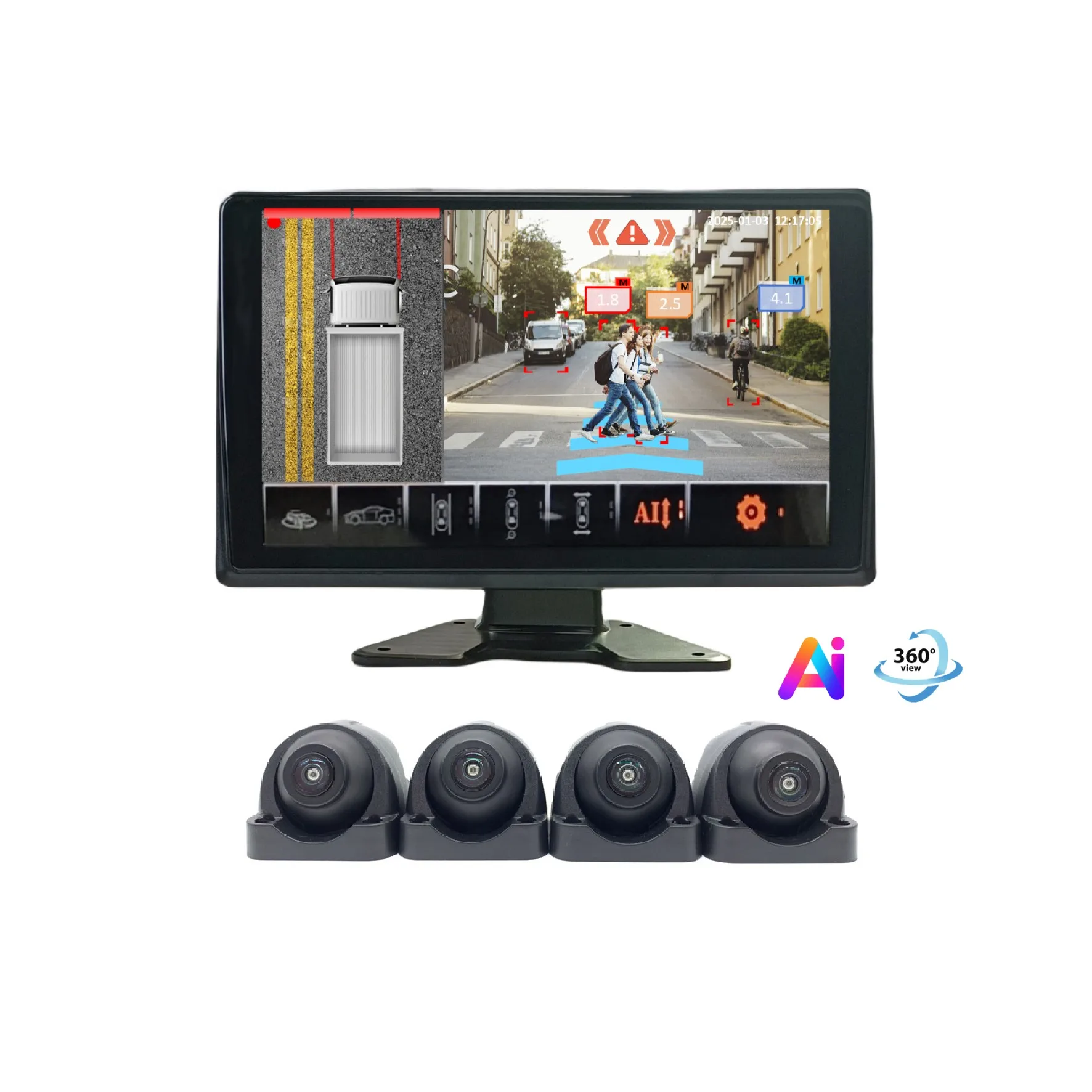 

10.1 Inch 360 Degree Blind Spot Detection Ai System Car Black Box Video Recorder for Bus Truck