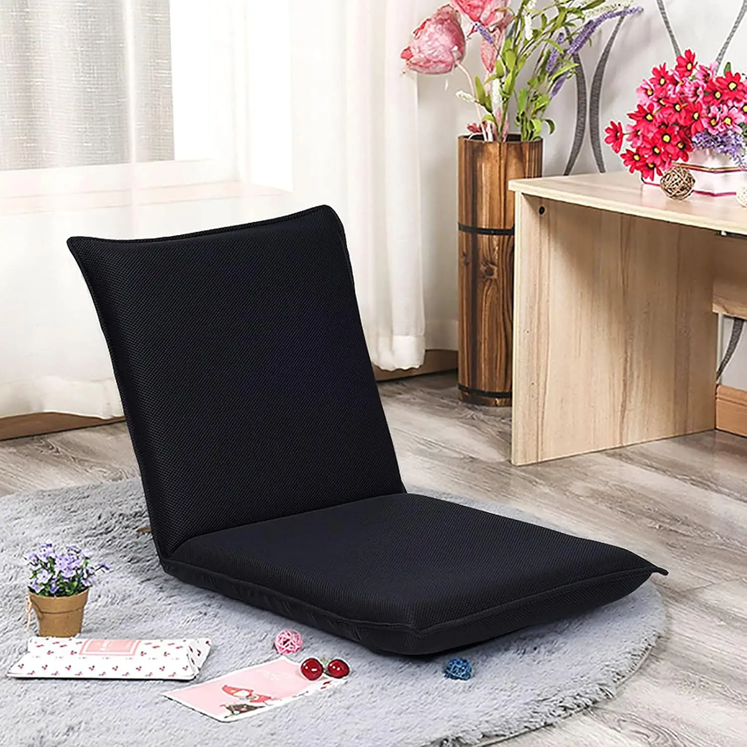 Folding Floor Chair Adjustable Meditation Chair with Back Support for Reading TV Watching, Portable Floor Seat Lounge Sofa Chair