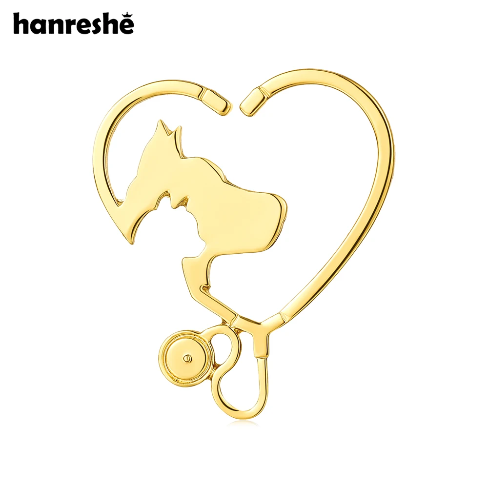 Hanreshe Lovely Dog Cat Heart Pin Medical Veterinary Stethoscope Brooch Jewelry for Pet Doctor Nurse Backpack Lapel Badge