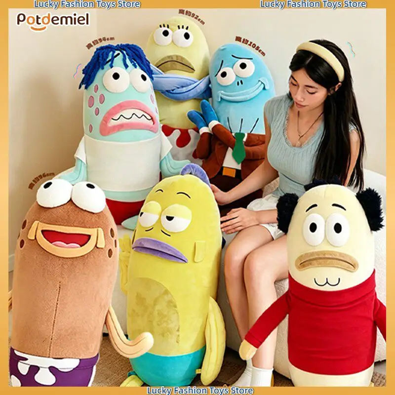 Potdemiel 100cm SpongeBob SquarePants Bikini Bottom Passerby Fish Giant Plush Stuffed Toy Hug Pillow Kids Birthday Anime Gift