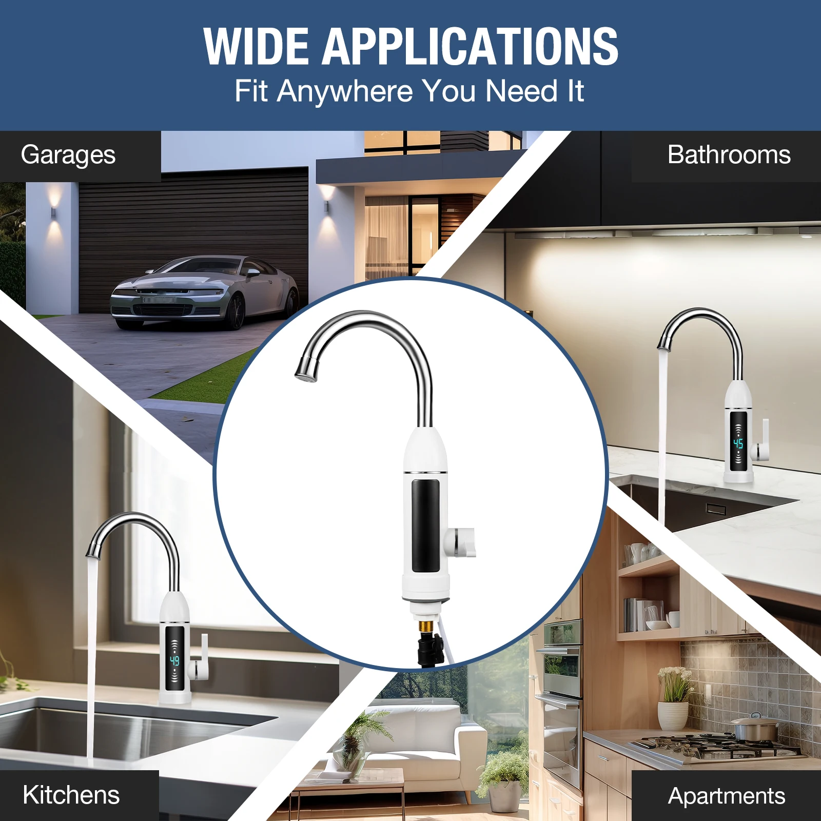 3000W Instant Warm Electric Faucet 360° Electric Continuous Heater Faucet for Kitchen Bathroom 360°