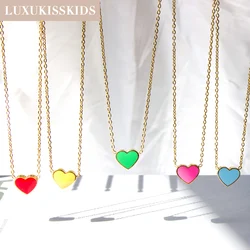 LUXUKISSKIDS Women's Red Heart Stainless Steel Necklace Friends Love You Pendant Summer Pink Rhinestone Babygirl Jewelry Gifts