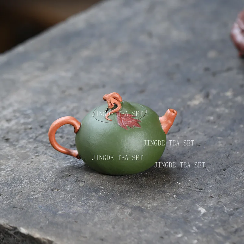 100ml Creative Zisha Teapot Simulated Melon Shape Squirrel Maple Leaf Decor Kung Fu Tea Brewing Vessel for Tea Table Display