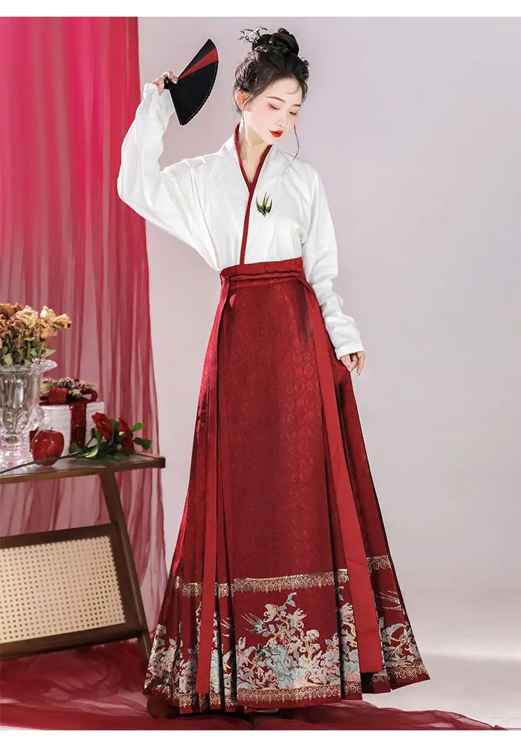 Original Ming Dynasty Horse Face Skirt Traditional Chinese Women's Hanfu Aircraft Sleeve Set Elegant Retro Shirts 2 Pieces/Set