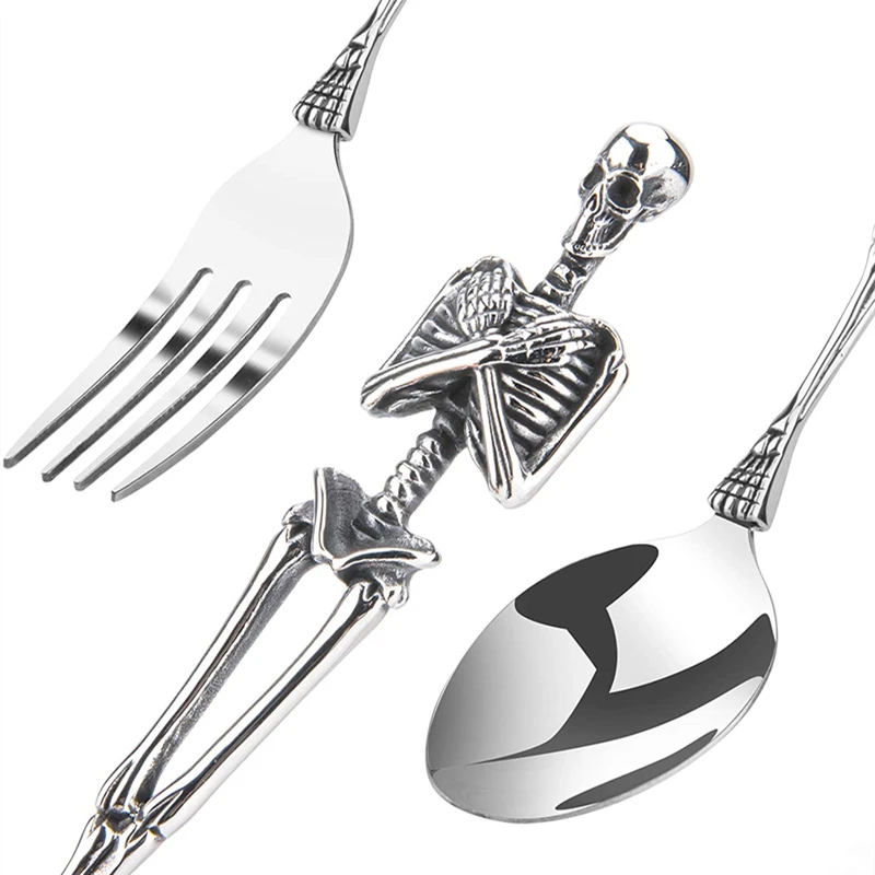 

New Titanium Steel Skull Men Fork and Spoon Jewelry Accessories Personality Fashion Charm Unique Titanium for Dinner Tool Gift